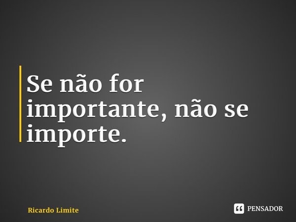 ⁠Se não for importante, não se importe.... Frase de Ricardo Limite.