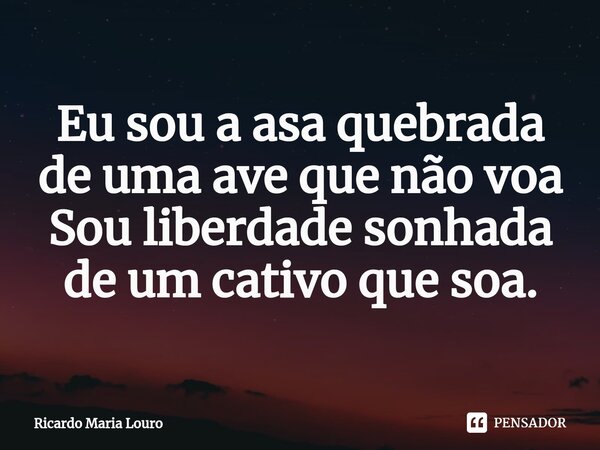 Eu sou a asa quebrada de uma ave que não voa Sou liberdade sonhada de um cativo que soa.... Frase de Ricardo Maria Louro.