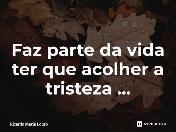 ⁠Faz parte da vida ter que acolher a tristeza ...... Frase de Ricardo Maria Louro.