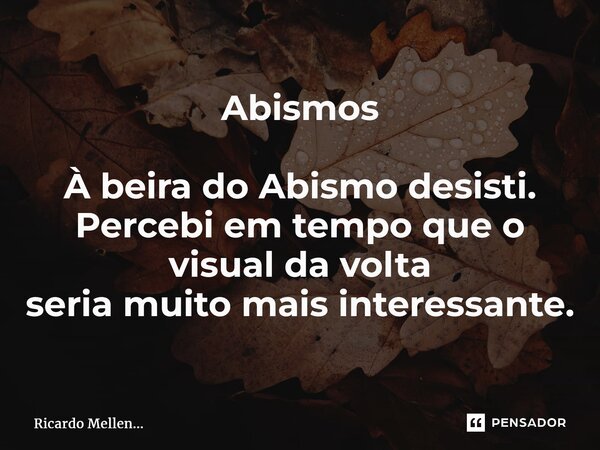 Abismos À beira do Abismo desisti. Percebi em tempo que o visual da volta seria muito mais interessante.... Frase de Ricardo Mellen....