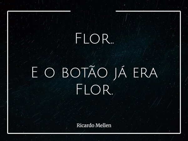Flor.. E o botão já era Flor.... Frase de Ricardo Mellen.