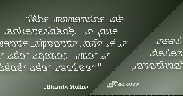 "Nos momentos de adversidade, o que realmente importa não é a beleza das copas, mas a profundidade das raízes"... Frase de Ricardo Molina.