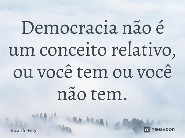 ⁠Democracia não é um conceito relativo, ou você tem ou você não tem.... Frase de Ricardo Pego.