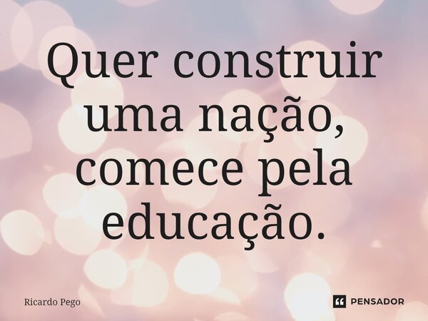 ⁠Quer construir uma nação, comece pela educação.... Frase de Ricardo Pego.