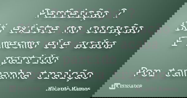 Perfeição ? Só existe no coração E mesmo ele acaba partido Por tamanha traição... Frase de Ricardo Ramos.