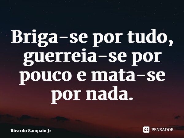 ⁠Briga-se por tudo, guerreia-se por pouco e mata-se por nada.... Frase de Ricardo Sampaio Jr.