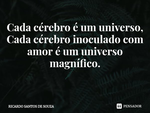 Cada cérebro é um universo,
Cada cérebro inoculado com amor é um universo magnífico.
⁠... Frase de RICARDO SANTOS DE SOUZA.