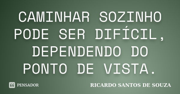 CAMINHAR SOZINHO PODE SER DIFÍCIL, DEPENDENDO DO PONTO DE VISTA.... Frase de RICARDO SANTOS DE SOUZA.