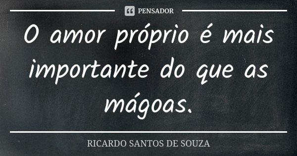 O amor próprio é mais importante do que as mágoas.... Frase de RICARDO SANTOS DE SOUZA.