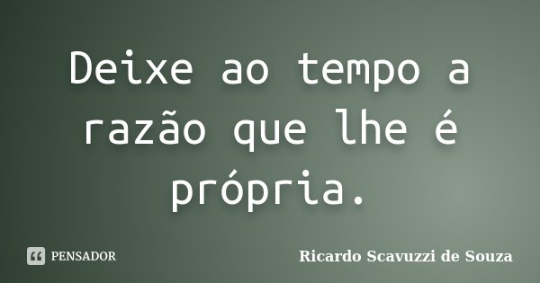 Deixe ao tempo a razão que lhe é própria.... Frase de Ricardo Scavuzzi de Souza.