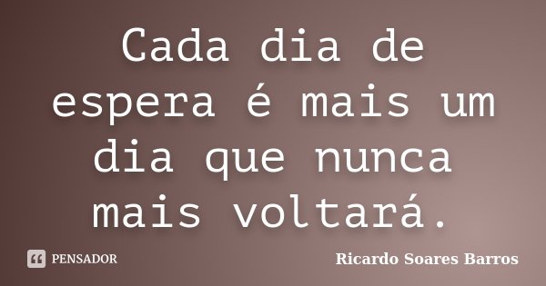 Cada dia de espera é mais um dia que nunca mais voltará.... Frase de Ricardo Soares Barros.