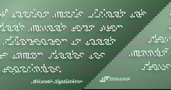A coisa mais linda de todo mundo era ver teu florescer a cada manhã e amar todos os teus espinhos.... Frase de Ricardo Tagliaferro.