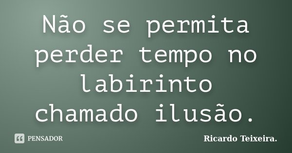Não se permita perder tempo no labirinto chamado ilusão.... Frase de Ricardo Teixeira.