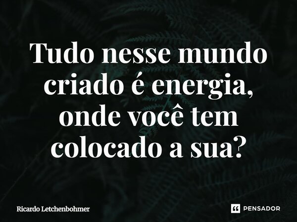⁠Tudo nesse mundo criado é energia, onde você tem colocado a sua?... Frase de Ricardo Letchenbohmer.