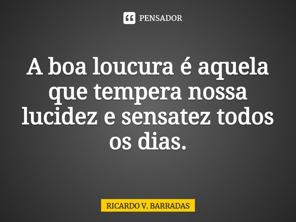 ⁠A boa loucura é aquela que tempera nossa lucidez e sensatez todos os dias.... Frase de Ricardo V. Barradas.