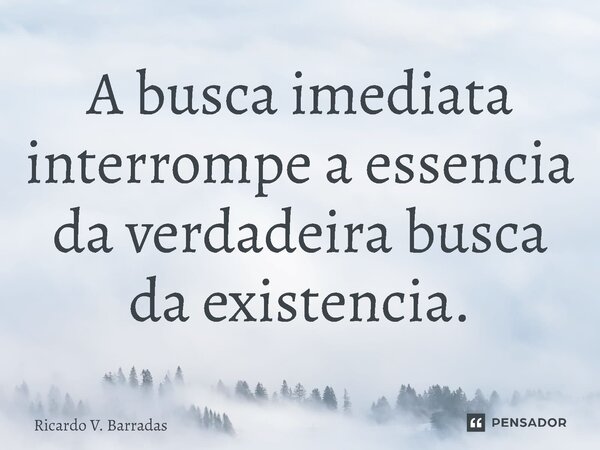 ⁠A busca imediata interrompe a essência da verdadeira busca da existência.... Frase de Ricardo V. Barradas.