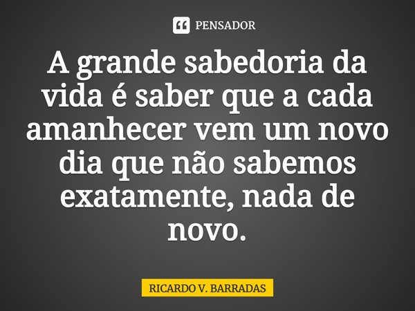 A grande sabedoria da vida é ⁠saber que a cada amanhecer vem um novo dia que não sabemos exatamente, nada de novo.... Frase de Ricardo V. Barradas.