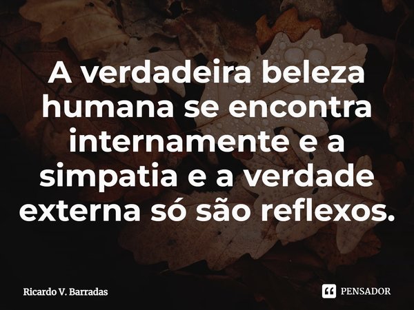 ⁠A verdadeira beleza humana se encontra internamente e a simpatia e a verdade externa só são reflexos.... Frase de Ricardo V. Barradas.