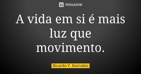 A vida em si é mais luz que movimento.... Frase de RICARDO V. BARRADAS.