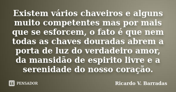 Existem vários chaveiros e alguns muito competentes mas por mais que se esforcem, o fato é que nem todas as chaves douradas abrem a porta de luz do verdadeiro a... Frase de RICARDO V. BARRADAS.