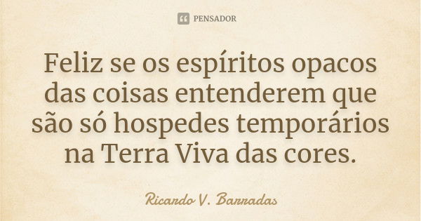 Feliz se os espíritos opacos das coisas entenderem que são só hospedes temporários na Terra Viva das cores.... Frase de RICARDO V. BARRADAS.