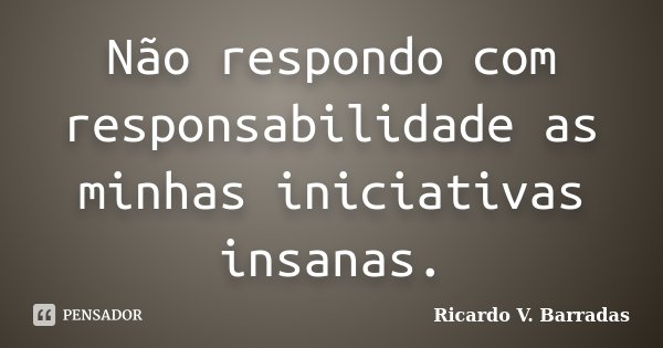 Não respondo com responsabilidade as minhas iniciativas insanas.... Frase de RICARDO V. BARRADAS.