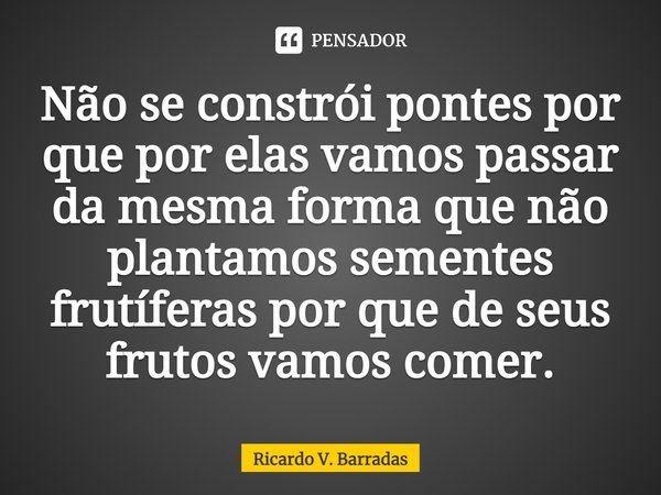 ⁠Não se constrói pontes por que por elas vamos passar da mesma forma que não plantamos sementes frutíferas por que de seus frutos vamos comer.... Frase de Ricardo V. Barradas.