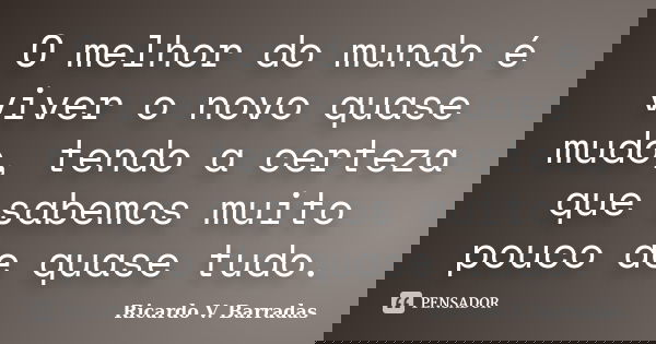 O melhor do mundo é viver o novo quase mudo, tendo a certeza que sabemos muito pouco de quase tudo.... Frase de RICARDO V. BARRADAS.