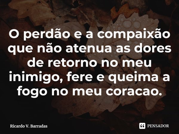 O perdão e a compaixão que não atenua as dores de retorno no meu inimigo, fere e queima a fogo no meu coração.... Frase de Ricardo V. Barradas.