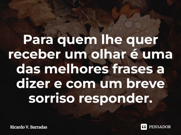 ⁠Para quem lhe quer receber um olhar é uma das melhores frases a dizer e com um breve sorriso responder.... Frase de Ricardo V. Barradas.