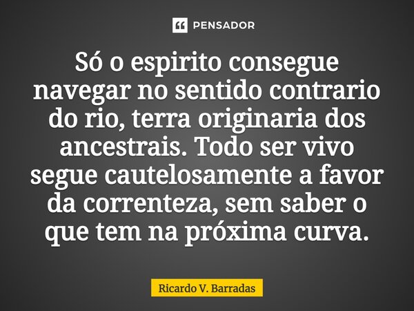 ⁠Só o espirito consegue navegar no sentido contrario do rio, terra originaria dos ancestrais. Todo ser vivo segue cautelosamente a favor da correnteza, sem sabe... Frase de Ricardo V. Barradas.