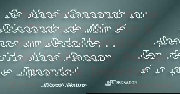 Se Você Concorda ou Discorda de Mim é Apenas um Detalhe... Ter feito Você Pensar é o que Importa!... Frase de Ricardo Ventura.
