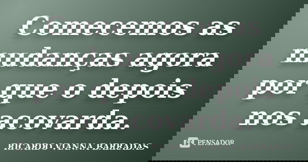 Comecemos as mudanças agora por que o depois nos acovarda.... Frase de RICARDO VIANNA BARRADAS.