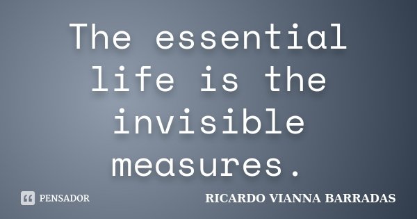 The essential life is the invisible measures.... Frase de Ricardo Vianna Barradas.