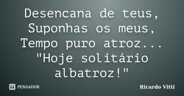 Desencana de teus, Suponhas os meus, Tempo puro atroz... "Hoje solitário albatroz!"... Frase de Ricardo Vitti.