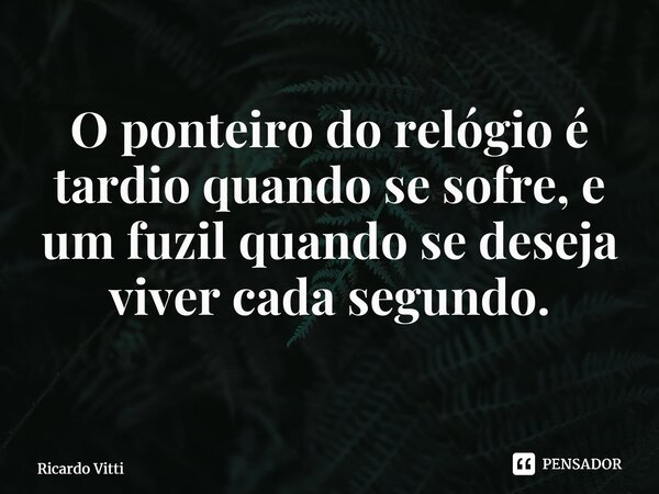 O ponteiro do relógio é tardio quando se sofre, e um fuzil quando se deseja viver cada segundo. ⁠... Frase de Ricardo Vitti.