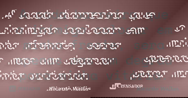 A cada barreira que o inimigo colocar em minha frente, sera apenas mas um degrau para minha vitória.... Frase de Ricardo Wallas.
