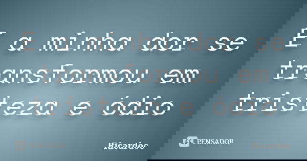 E a minha dor se transformou em tristeza e ódio... Frase de Ricardoc.