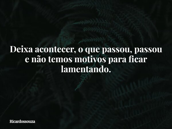Deixa acontecer, o que passou, passou e não temos motivos para ficar lamentando.... Frase de Ricardossouza.