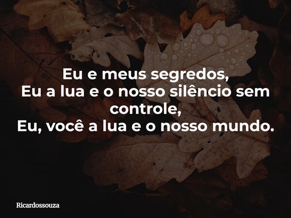 Eu e meus segredos, Eu a lua e o nosso silêncio sem controle, Eu, você a lua e o nosso mundo.... Frase de Ricardossouza.