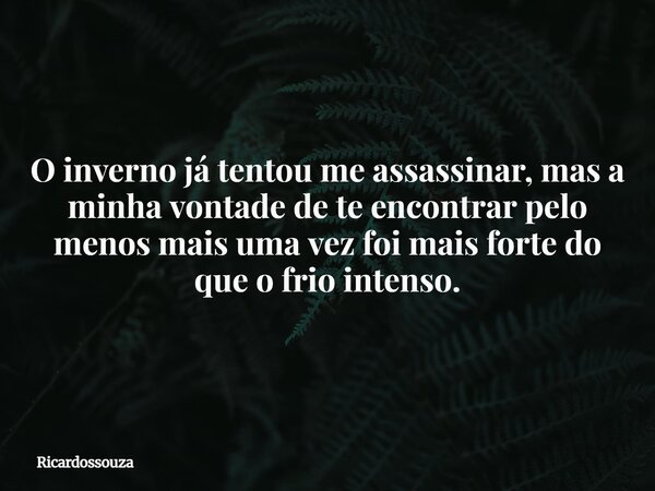O inverno já tentou me assassinar, mas a minha vontade de te encontrar pelo menos mais uma vez foi mais forte do que o frio intenso.... Frase de Ricardossouza.