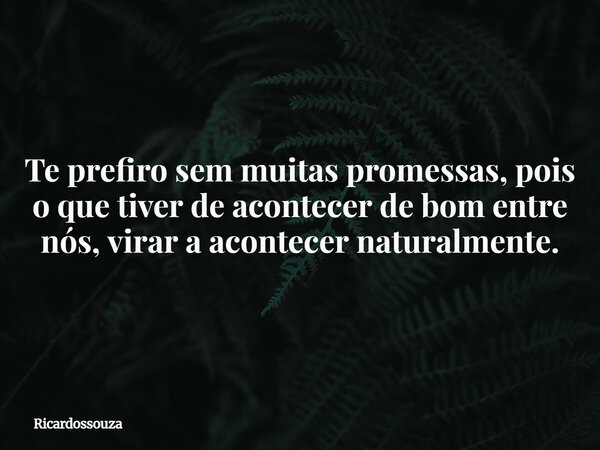 Te prefiro sem muitas promessas, pois o que tiver de acontecer de bom entre nós, virar a acontecer naturalmente.... Frase de Ricardossouza.