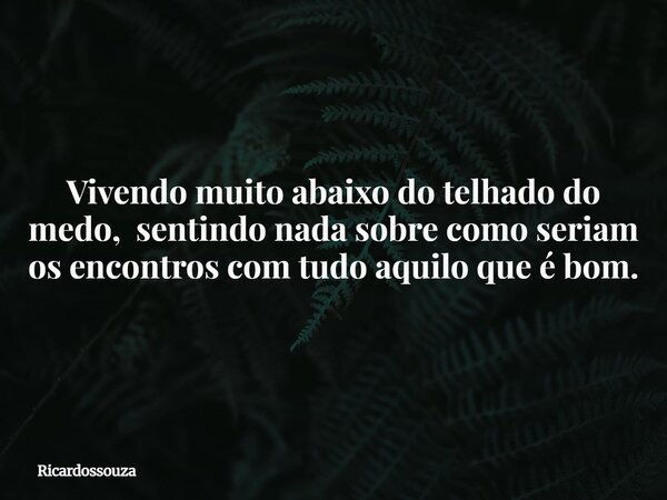 Vivendo muito abaixo do telhado do medo, sentindo nada sobre como seriam os encontros com tudo aquilo que é bom.... Frase de Ricardossouza.