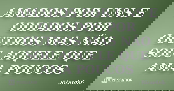 AMADOS POR UNS E ODIADOS POR OUTROS MAS NÃO SOU AQUELE QUE AMA POUCOS... Frase de Ricarduh.