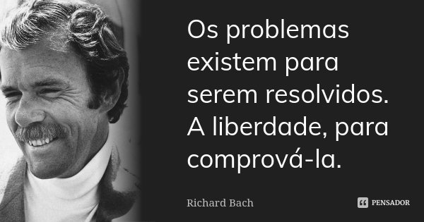 Os problemas existem para serem resolvidos. A liberdade, para comprová-la.... Frase de Richard Bach.