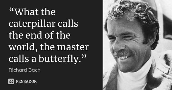 “What the caterpillar calls the end of the world, the master calls a butterfly.”... Frase de Richard Bach.