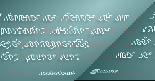 3 homens na frente de um computador. Melhor que não seja pornografia, mas se for, quero ver.... Frase de Richard Castle.