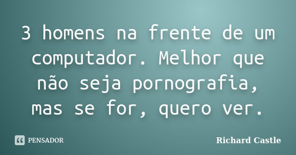 3 homens na frente de um computador. Melhor que não seja pornografia, mas se for, quero ver.... Frase de Richard Castle.