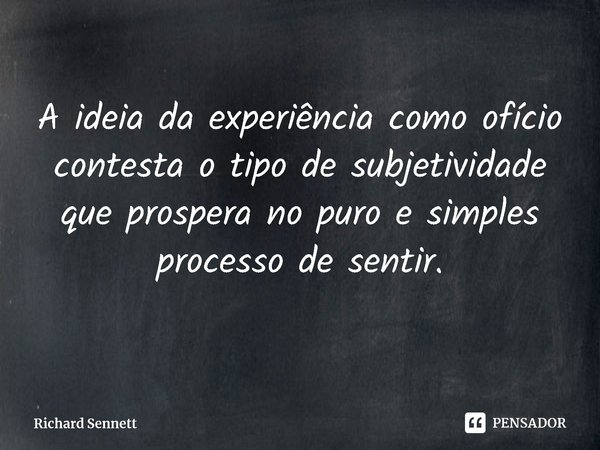 ⁠A ideia da experiência como ofício contesta o tipo de subjetividade que prospera no puro e simples processo de sentir.... Frase de Richard Sennett.