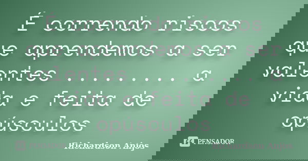 É correndo riscos que aprendemos a ser valentes ......... a vida e feita de opúsculos... Frase de Richardson Anjos.